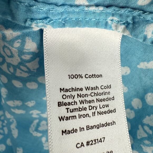 Talbots XS Cotton tunic top light blue Boho Print short Sleeve Split Neck - Picture 5 of 8